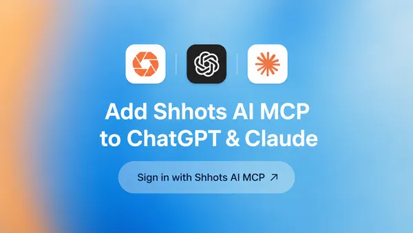 Add the Shhots AI MCP server to ChatGPT and Claude. Shhots, ChatGPT, and Claude logos with a sign-in call to action