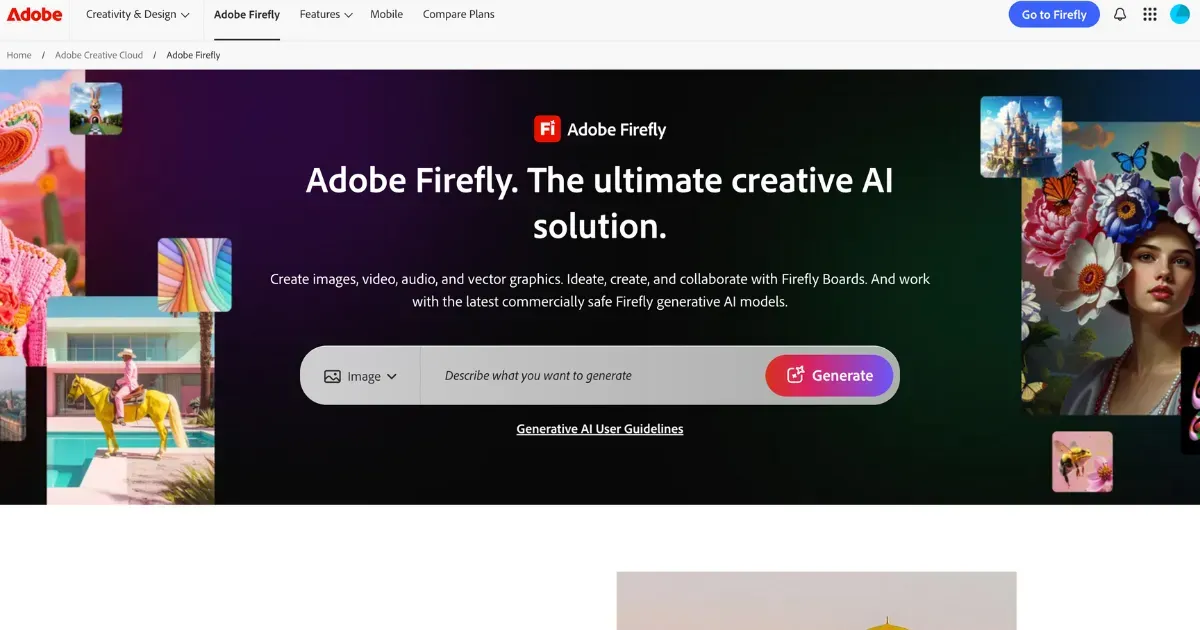 Adobe Firefly AI image-to-video tool generating motion from a still image prompt