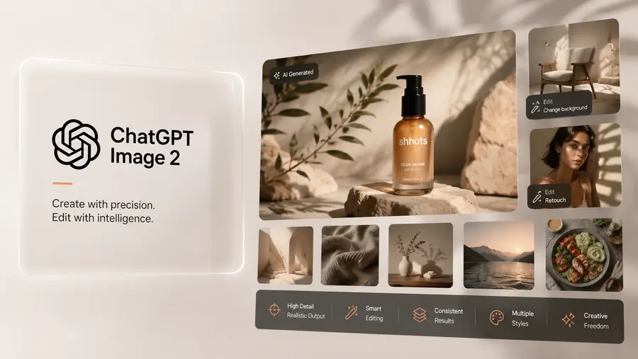 ChatGPT Image 2 on Shhots AI — OpenAI's flagship image model rendering ad creatives with sharp typography and accurate in-image text