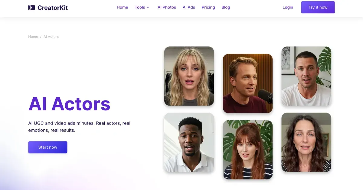 CreatorKit AI-generated UGC ad tool with avatar and product placement options