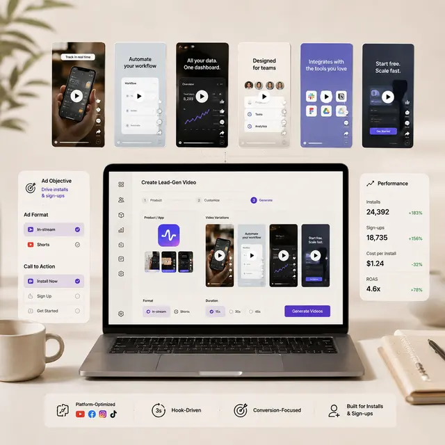 A solo marketer generating a full set of platform-ready video ads from one product in Shhots AI