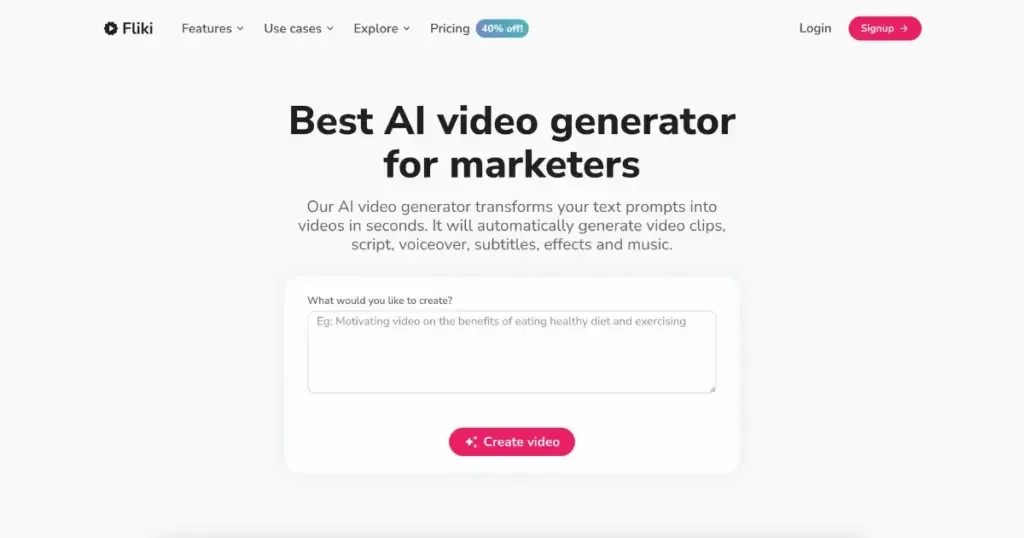 Fliki AI video generator dashboard turning text prompts into voiced video clips