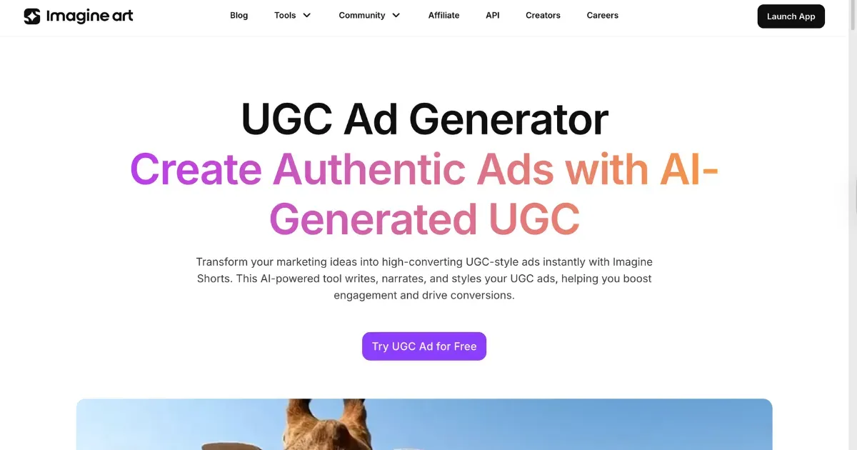 Imagine Art AI UGC ads generator interface for creating short-form video ads