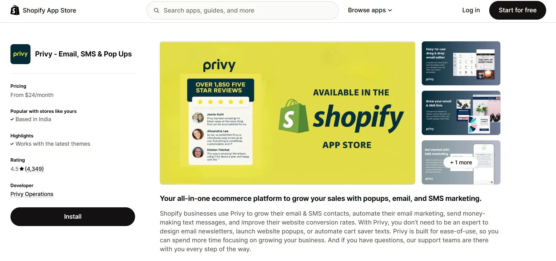 Privy Shopify pop-ups, email, and SMS app for capturing leads and recovering carts