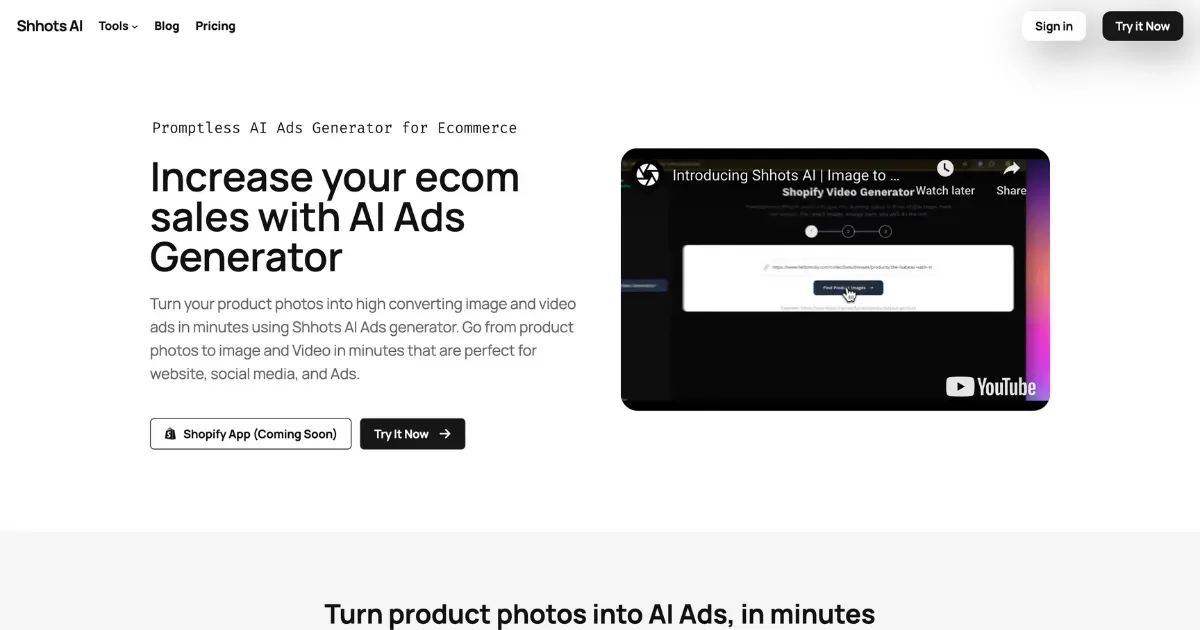 Shhots AI as a Creatify AI alternative for turning product URLs into video ads