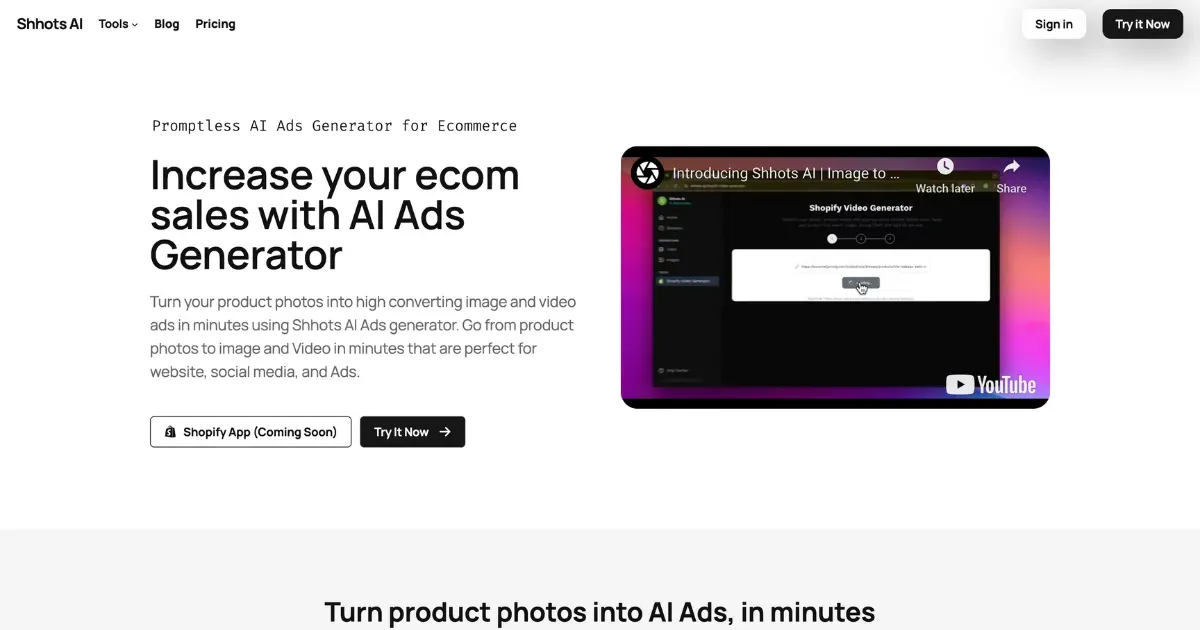 Shhots AI image-to-video generator turning a product photo into a motion ad clip