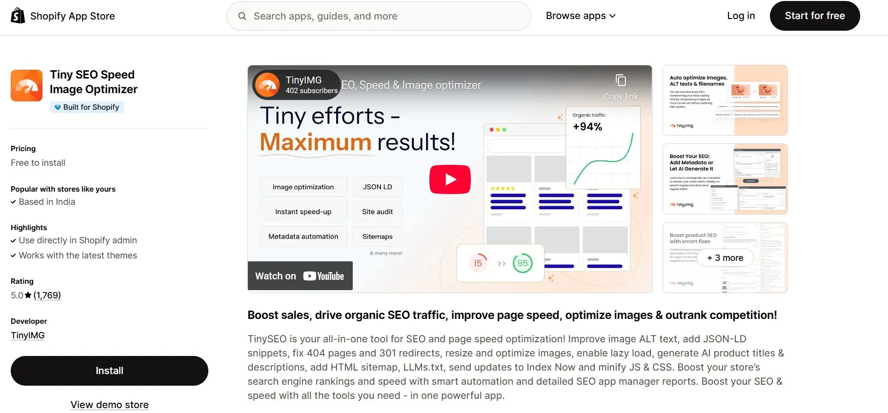 TinyIMG SEO and image optimizer app speeding up Shopify storefronts
