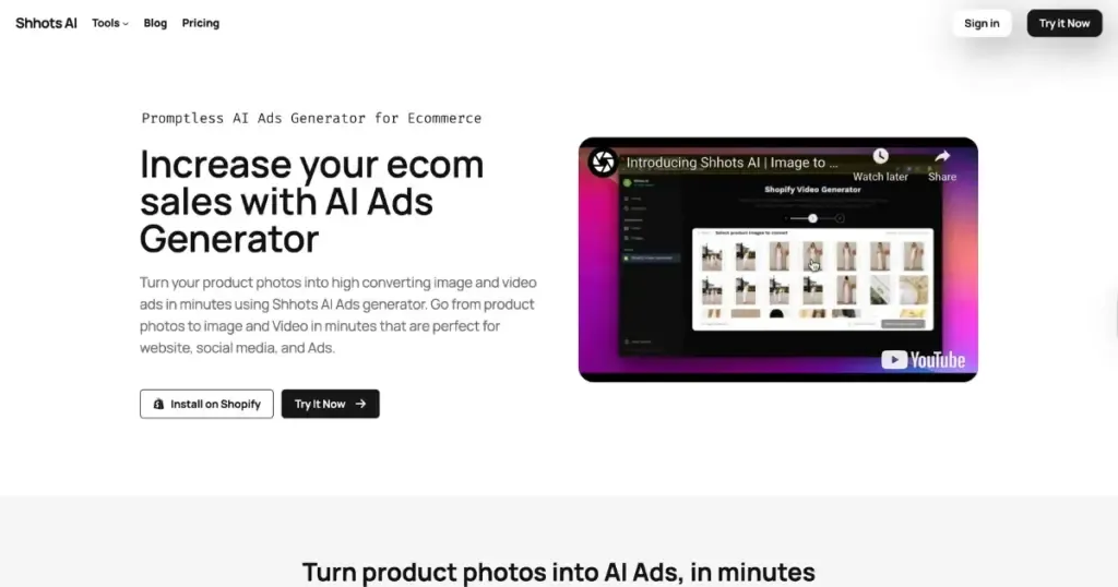 Downloading the finished Shopify product URL-to-video ad inside the Shhots AI dashboard
